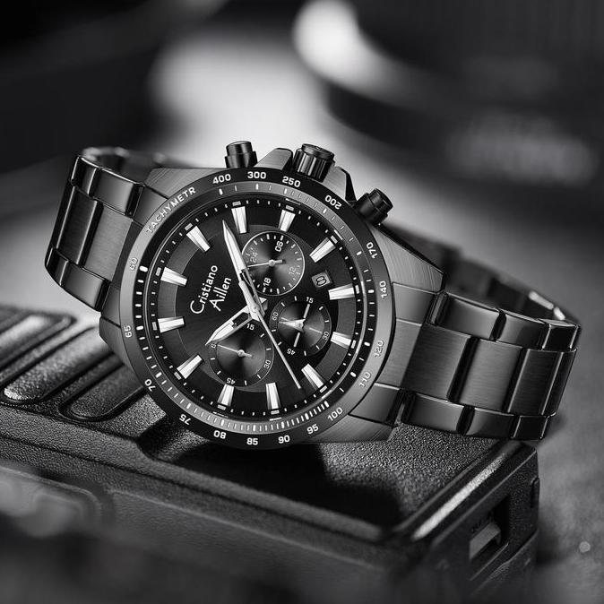 Promo Buy 1 Get 1  Cristiano Aillen Jam Tangan Pria Analog 8891 Rantai Stainless Steel Chronograph K