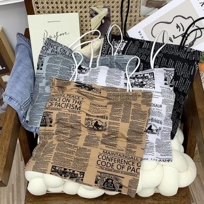 Promo ONEFASHIONMALL BR161 Crop Tank Top Motif Koran Printing Baju Atasan Wanita Ada Busa Tali Spagh