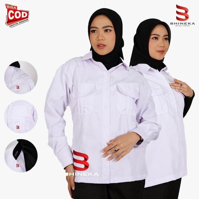 Kemeja Pdh putih Wanita KERAH HITAM Lengan Panjang Kemeja Pemda Putih Wanita
