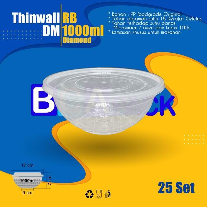 MANGKOK DIAMOND 1000ML - THINWALL DIAMOND 1000 ML- ISI 25PCS