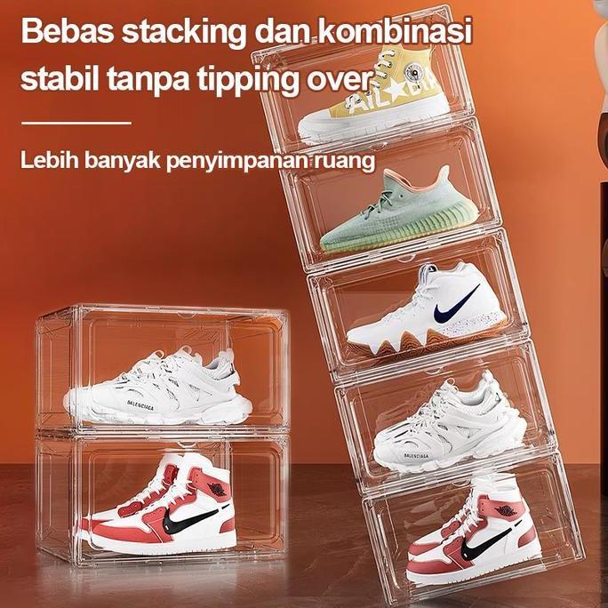 Pak Kotak Sepatu Akrilik Rak Sepatu Magnetik Dapat Ditumpuk Ornamen Mainan pameran Penyimpanan Trans