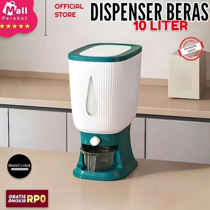 Mall Perabot AFF | Dispenser Beras 10 Liter | Wadah Penyimpanan Beras Otomatis | Rice Dispencer Temp