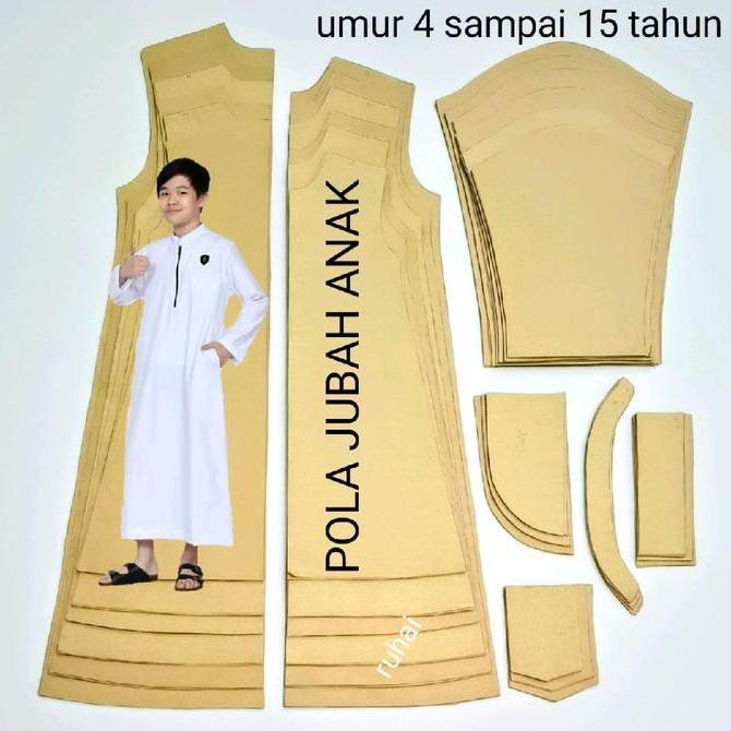POLA JUBAH ANAK/ POLA GAMIS ANAK LAKI satu set isi 6 ukuran size S M L XL XXL XXXL