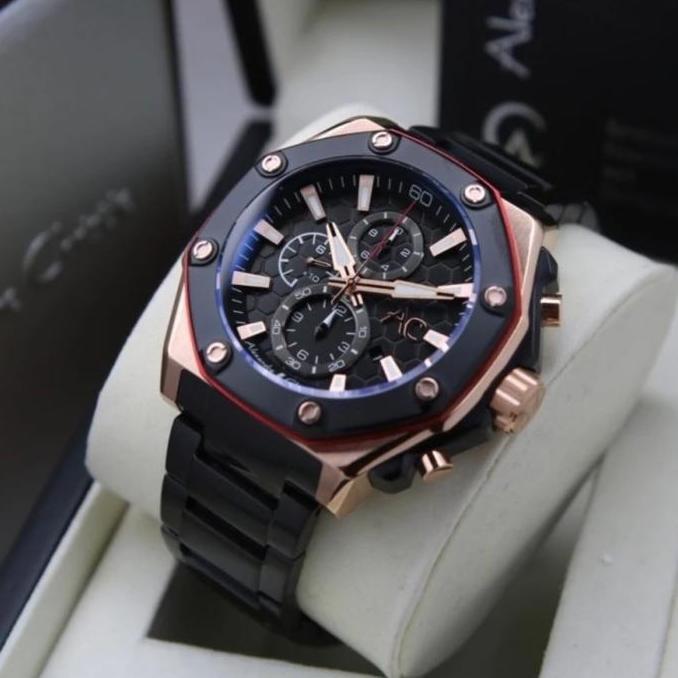 JAM TANGAN PRIA ALEXANDRE CHRISTIE AC9601 AC 9601 RANTAI BLACK ROSEGOLD