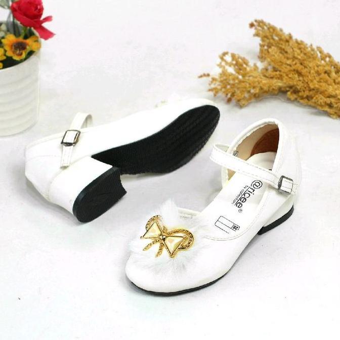 Sepatu Sandal Anak Perempuan Hak 3CM Bulu Pita CP04 WAR