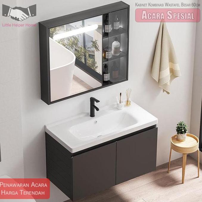 Wastafel Cuci Tangan Estetik60CmWashtafel Kamar Mandi Set Wastafel Dinding Wastafel Set Lemari Cermi
