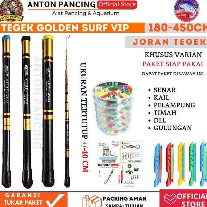 Tegek Surf Golden Vip 180 210 240 270 300 330 360 450 Cm Ruas Pendek Joran Pancing Kolan,Danau