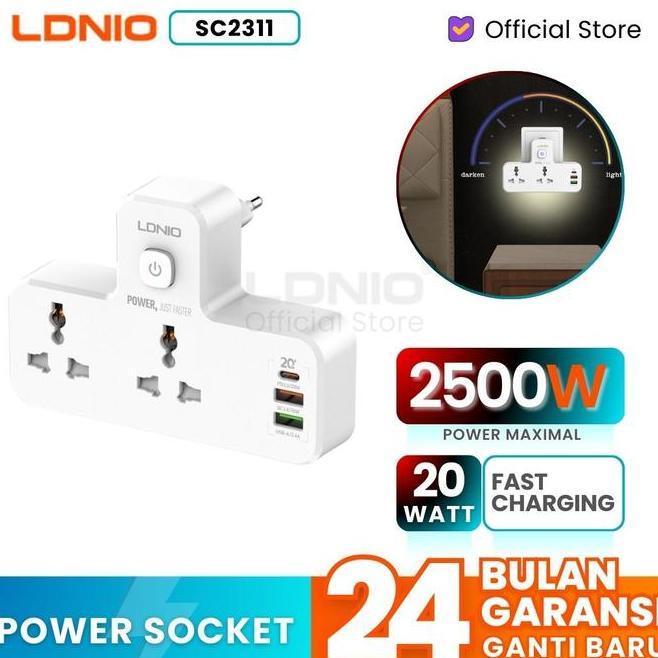 Ldnio Sc2311 Power Strip Adaptor Steker Stop 2 Soet 2 Usb 1 Pd