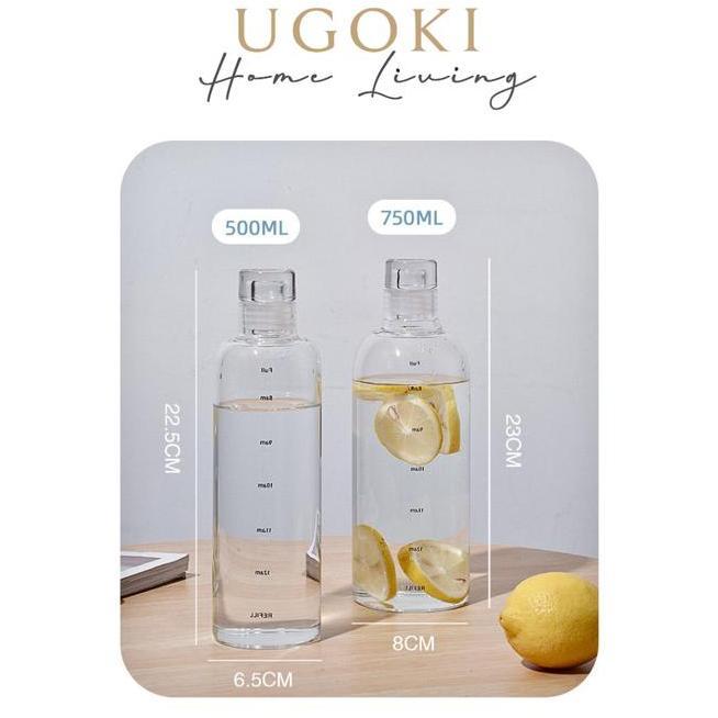 Ugoki Botol Kaca Transparan Minimalis Water Bottle Air Minum Estetik