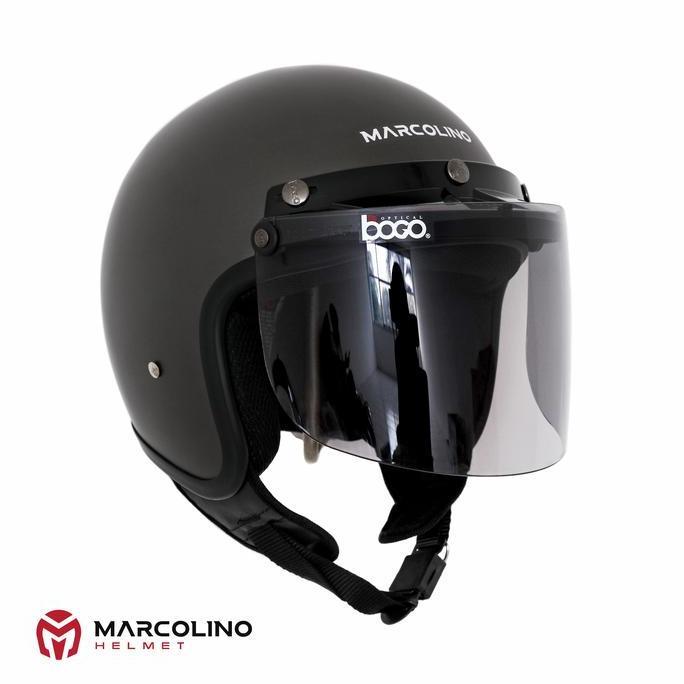 DF27 >> Helm Bogo Retro Marcolino Abu-Abu Doff SNI Bogo Original