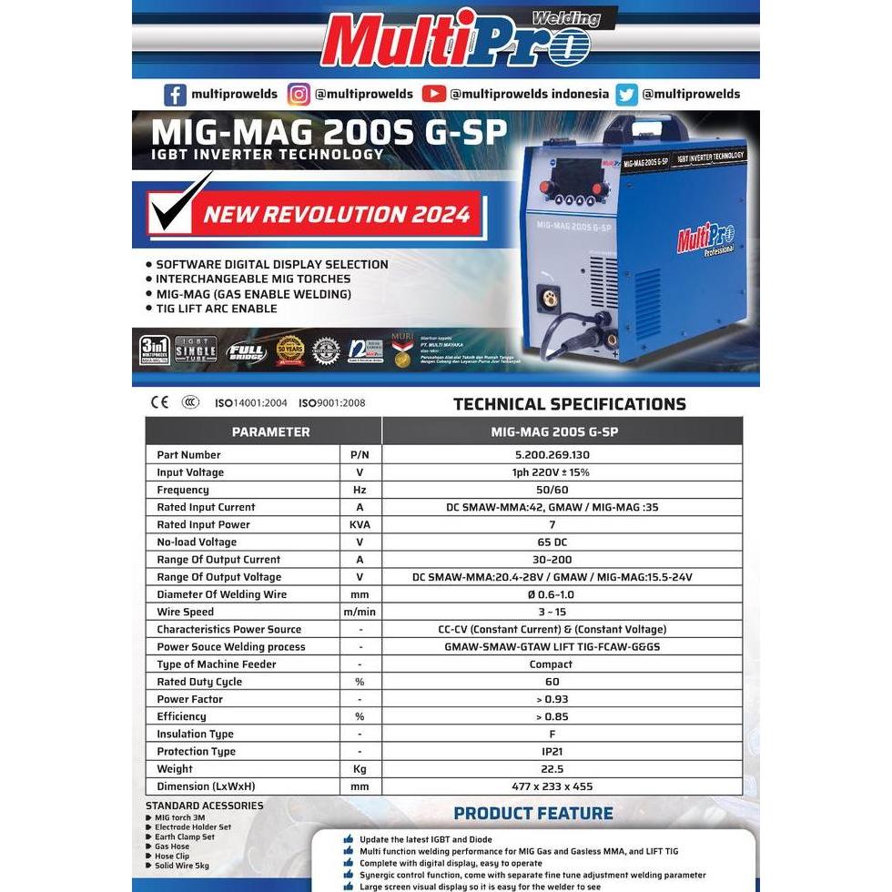 Promo Mesin Las Co2 Multipro 3 In 1 Mig Mag 200 Gsp Tanpa Gas Tig Argon Mma Cod