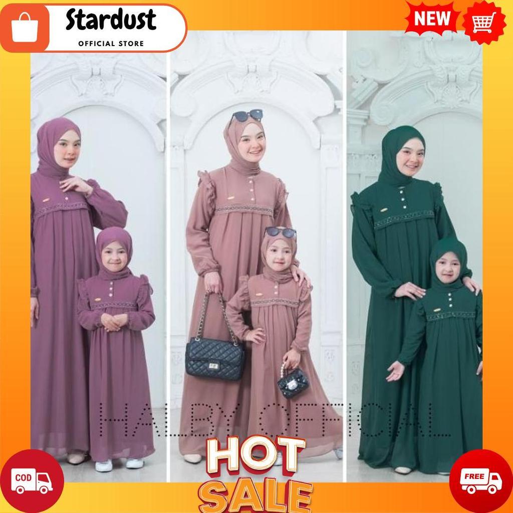 Rezqia Couple Kids And Mom Set Pashmina/Gamis Couple Ibu Dan Anak Model Terbaru/Gamis Ibu Dan Anak M