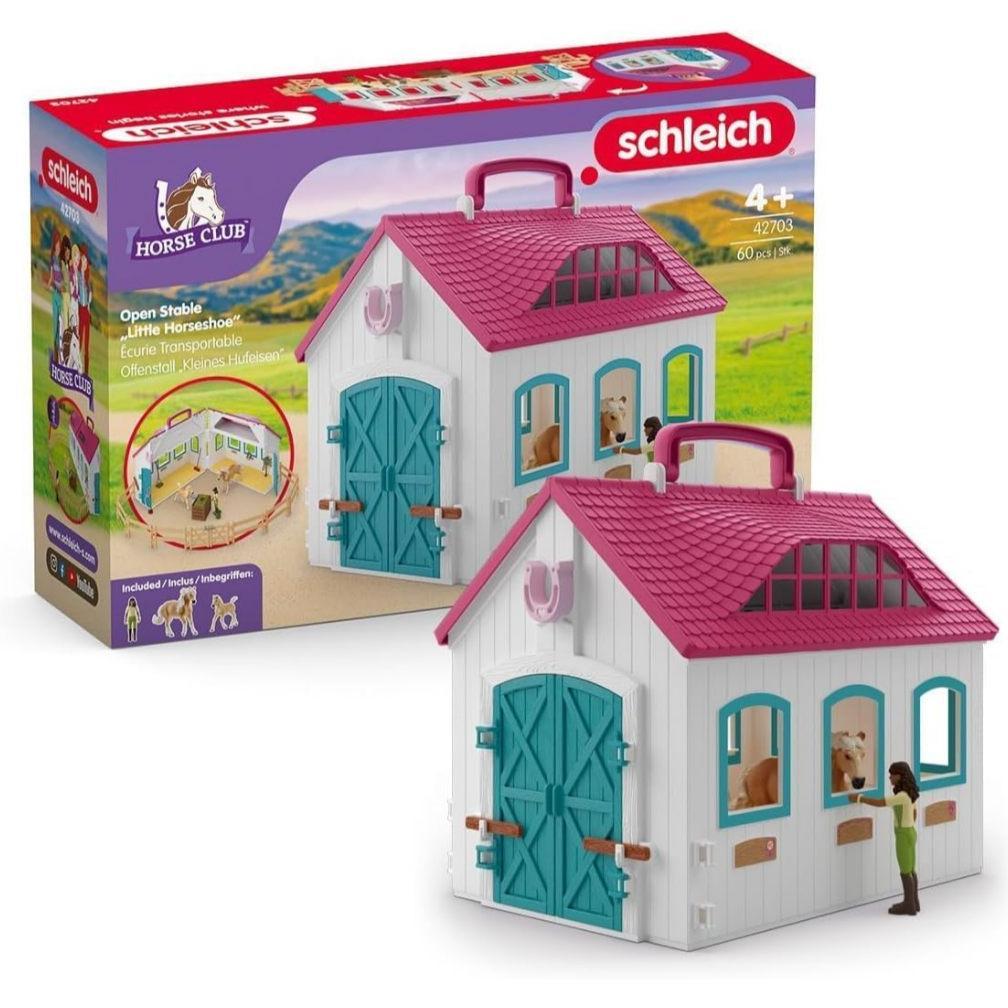 schleich Horse Club - 60PC Little Horseshoe Open Stable Playset - With 2 Horse