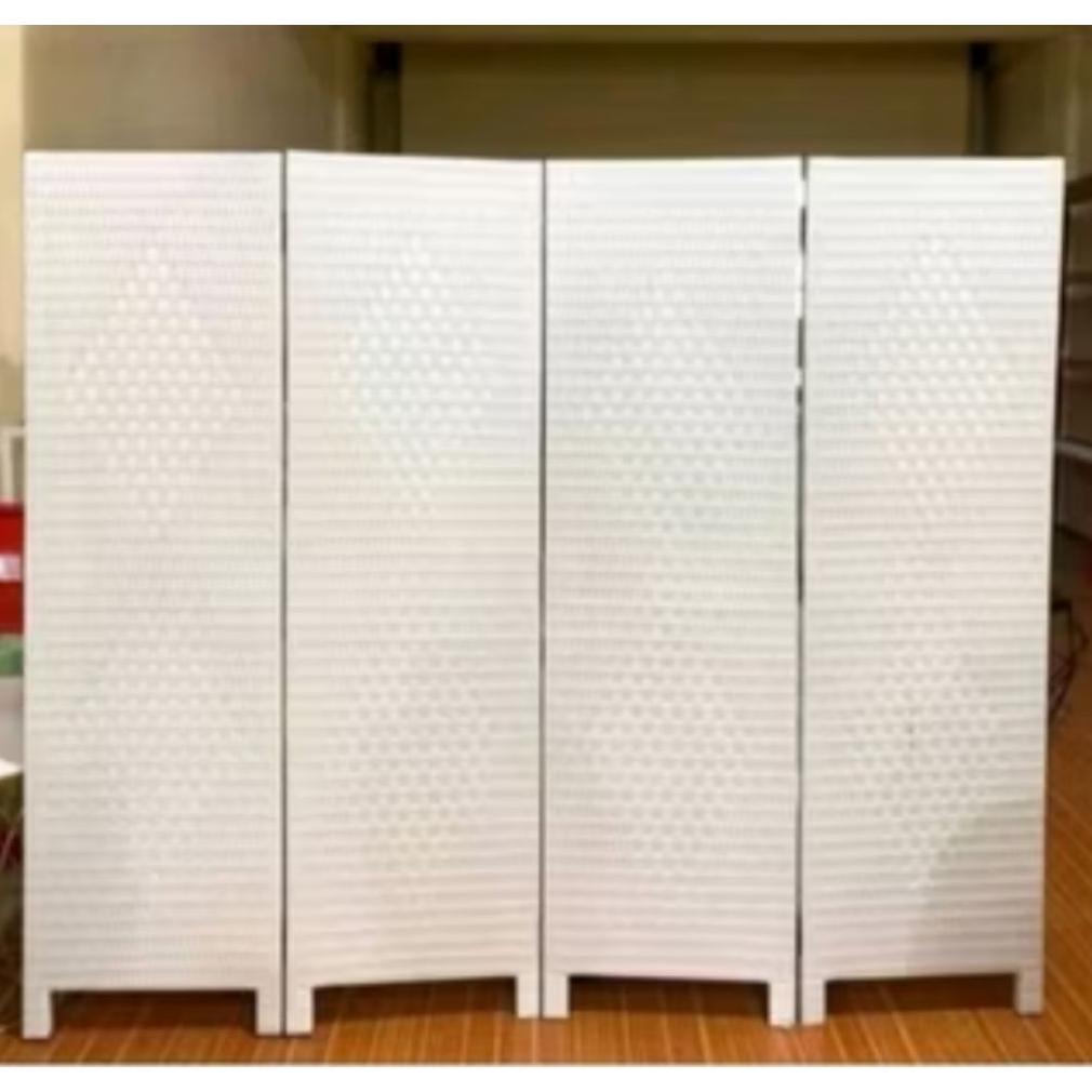 Penyekat Ruangan Rotan Sintetis Putih Minimalis Lipat