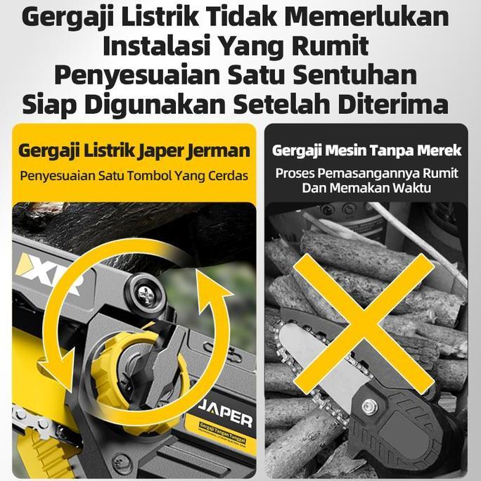 JAPER Mesin Chainsaw Cordless Gergaji Baterai Gergaji Rantai Elektrik Mini Gergaji Listrik senso bor