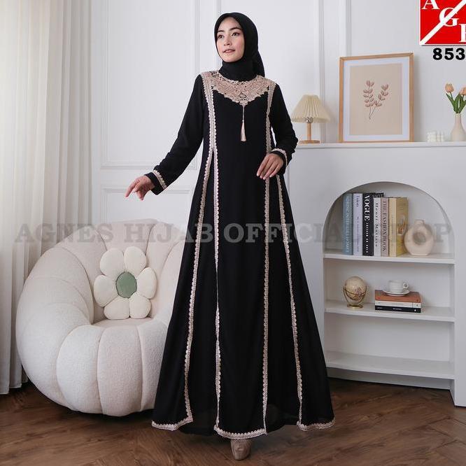- Bilha Dress Gamis Putih Baju Lebaran 2024 Model Baru Elegan Renda Kombinasi Silk Abaya Muslim Terb