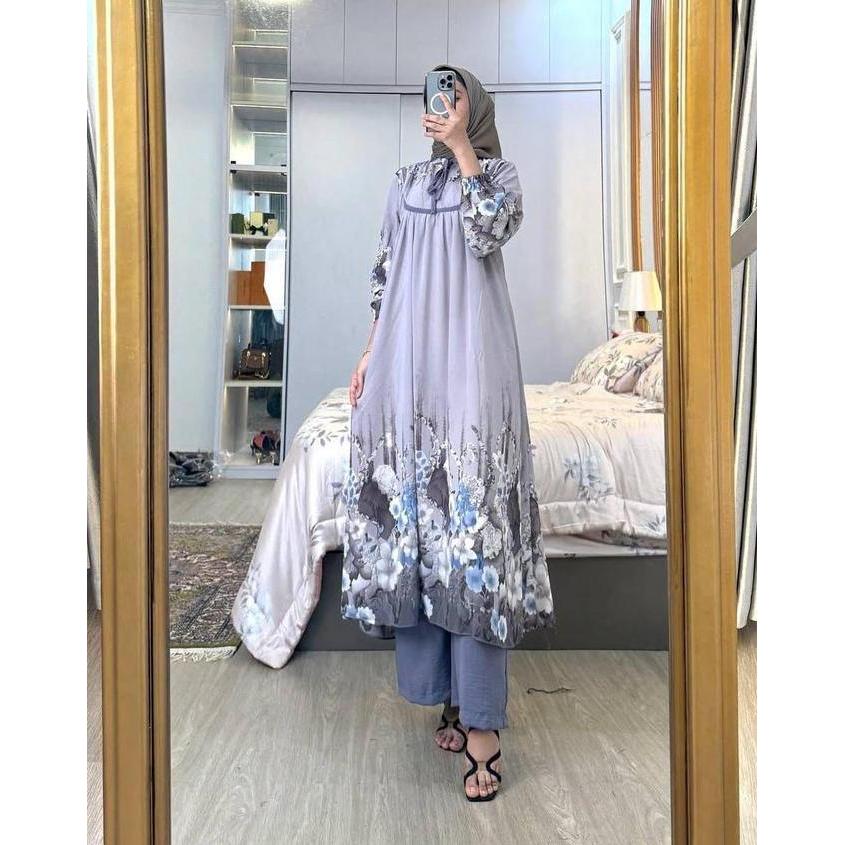 Zb- One Set Milea Setelan Tunik Celana Setelan Wanita Baju Wanita Atas Bawah Terbaru Setelan Wanita 