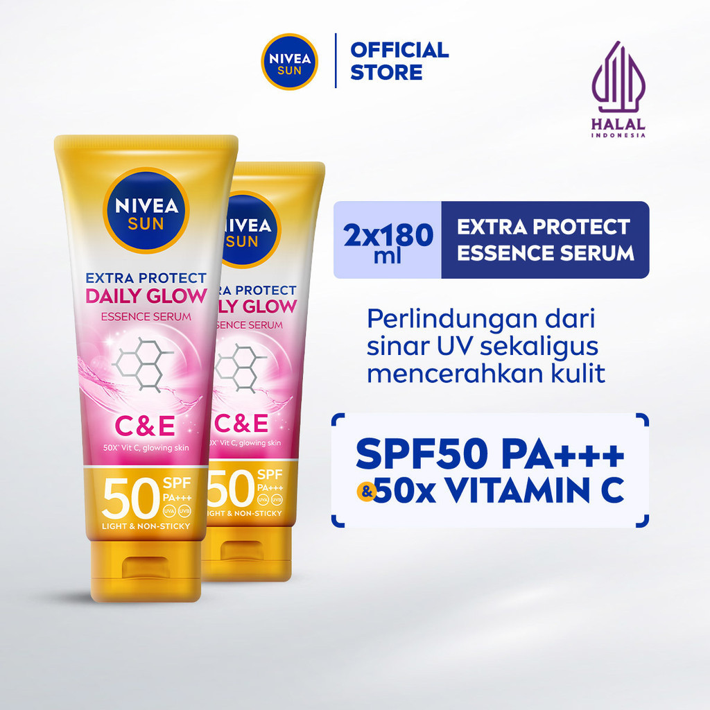(PAKET HEMAT ISI 2) NIVEA SUN Sunscreen Body Serum Daily Glow Essence Serum SPF50+ PA+++ 180ml - Sun