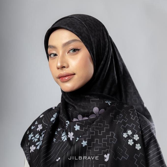 Jilbrave Hayya Scarf Hijab Motif Floral Pattern Square Syari Kerudung Segi Empat Premium Printing Sc