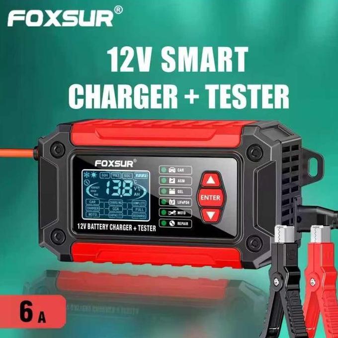 Bnr 2In1 Smart Charger Foxsur Battery Tester Detector 12Volt Foxsur Ftc-1206 Charger Aki + Tester Ba