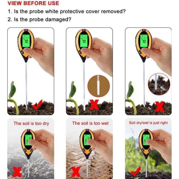 Soil Ph Meter Digital Tester Alat Ukur Uji Cek Ph Tanah Pengukur Temperatur Kelembapan Ph Detector H