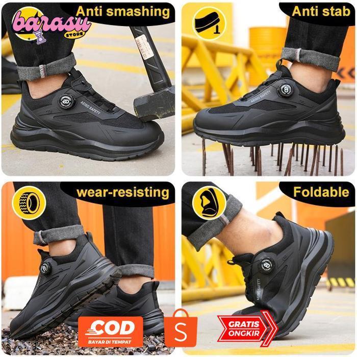 er-87 Aeiso - Sepatu Safety  Sport Casual Hitam Pria Berkualitas