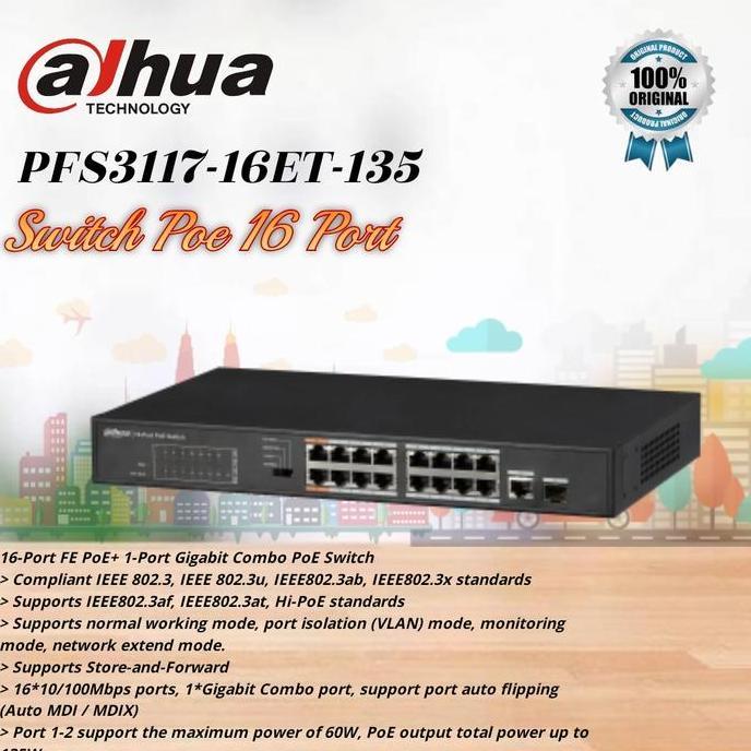 TERBARU - Switch Poe Dahua 16 Port PFS-3117-16ET-135 / Switch Poe 16 port Dahua
