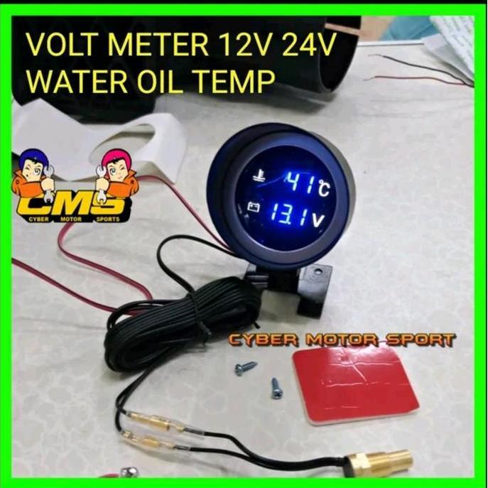 Bnr Indikator Gauge Dashboard Mobil Volt Meter + Temperatur