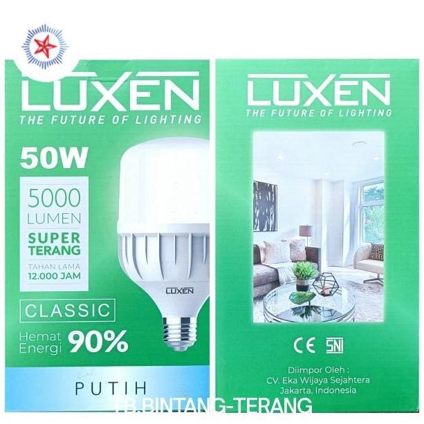 Ready !!! LUXEN LED 50 WATT BOHLAM BOLA LAMPU CAHAYA PUTIH BERKUALITAS SUPER TERANG