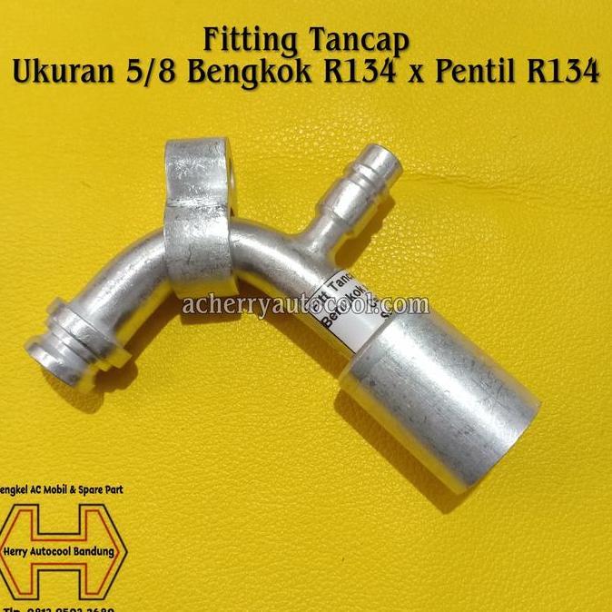 Fitting tancap Ukuran 5/8 Bengkok R134 x Pentil R134