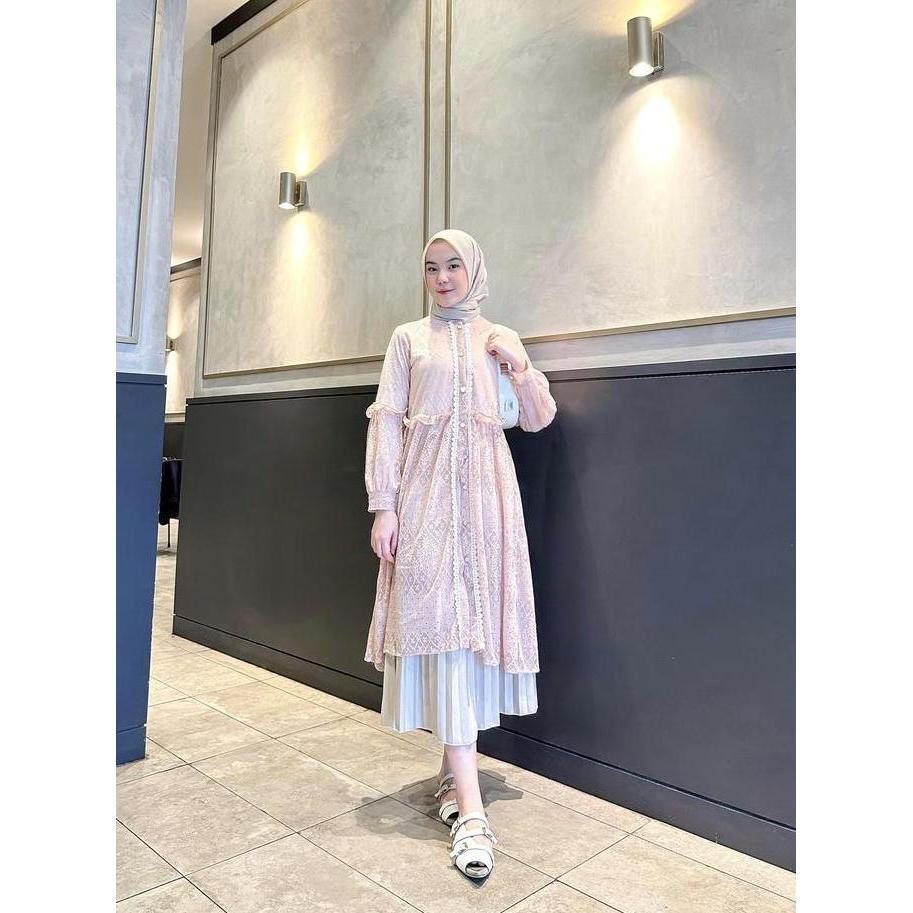 Zile Outer Brukat Cardigan Brokat Lengan Panjang Atasan Outher Brukat Outer Brokat Outer Tulle Outer