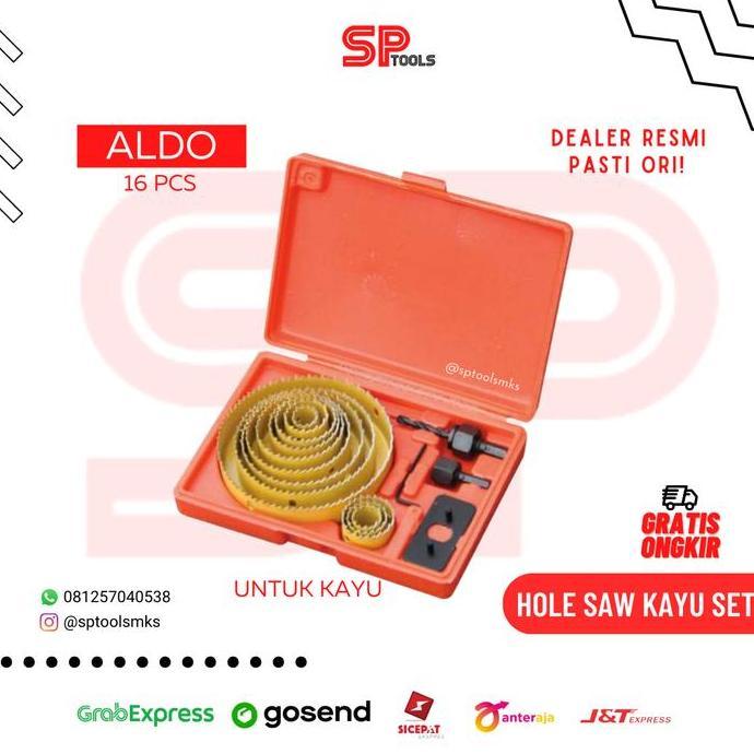 HOLE SAW KAYU SET 16PCS / HOLESAW PELUBANG LOBANG KAYU ALDO 1216 - Available