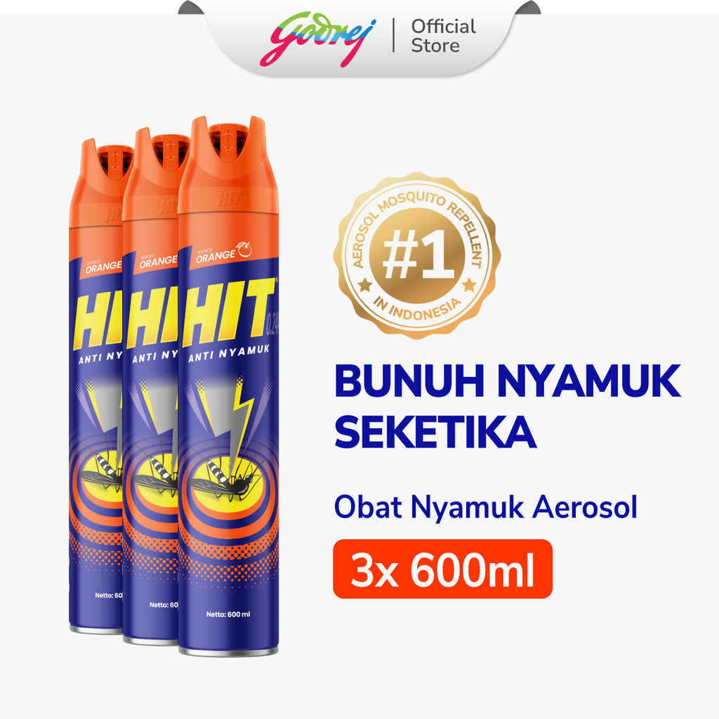 Hit Aerosol Orange 600ml x3 - Obat Nyamuk - Bunuh Nyamuk Penyebab Demam Berdarah (DBD)
