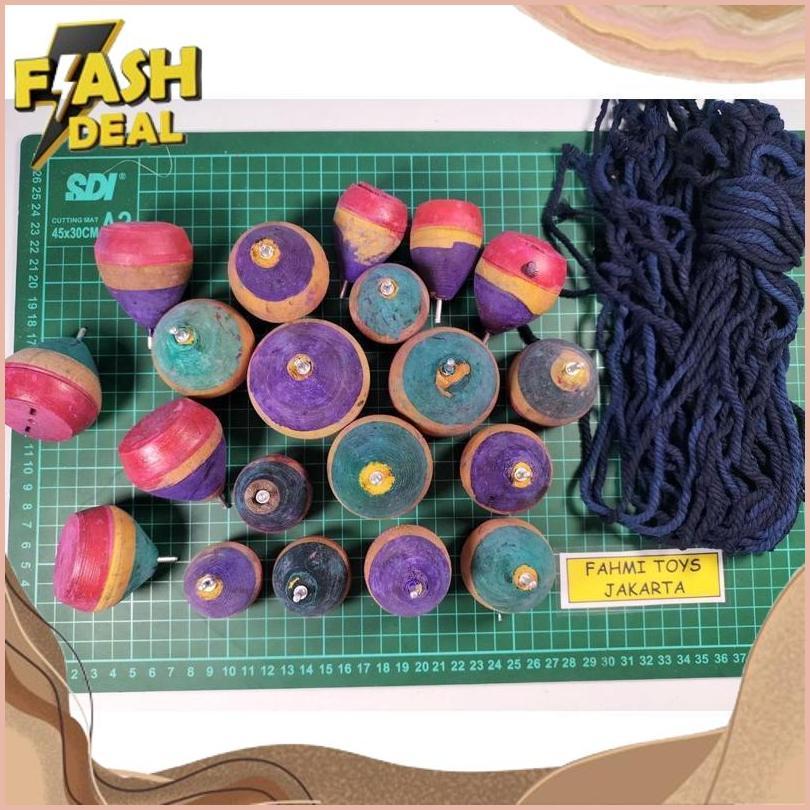 New Stock 20 Pcs Mainan Panggal Kayu Gangsing Kayu Tali