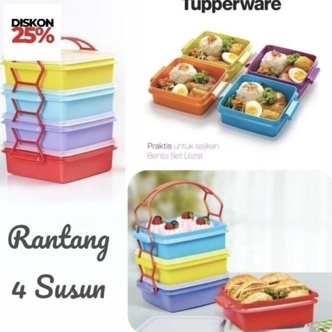 HARGA DISC - Rantang susun 4 warna Tupperware Carry All Set
