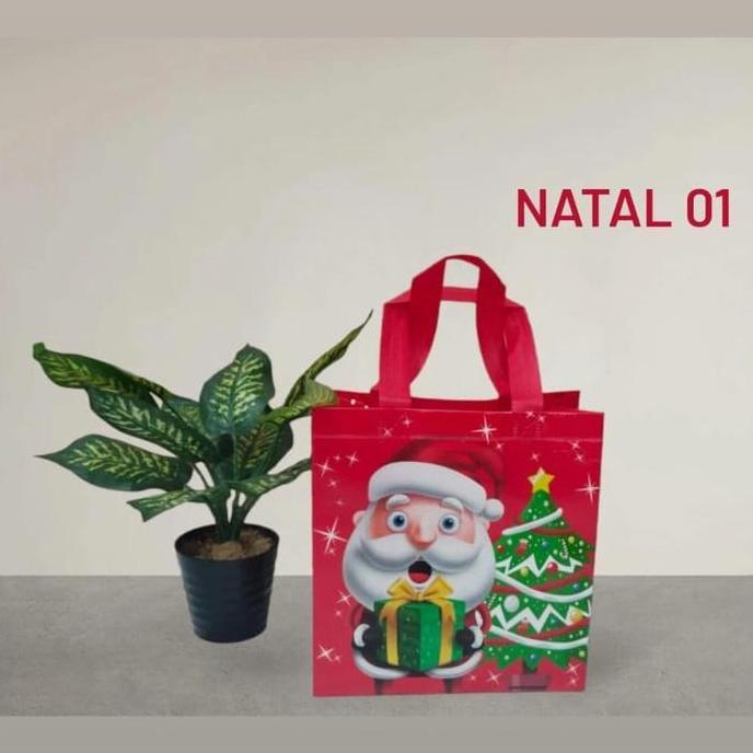 Tas Kain Box Motif Natal / Spunboond Motif Natal Merry Christmas