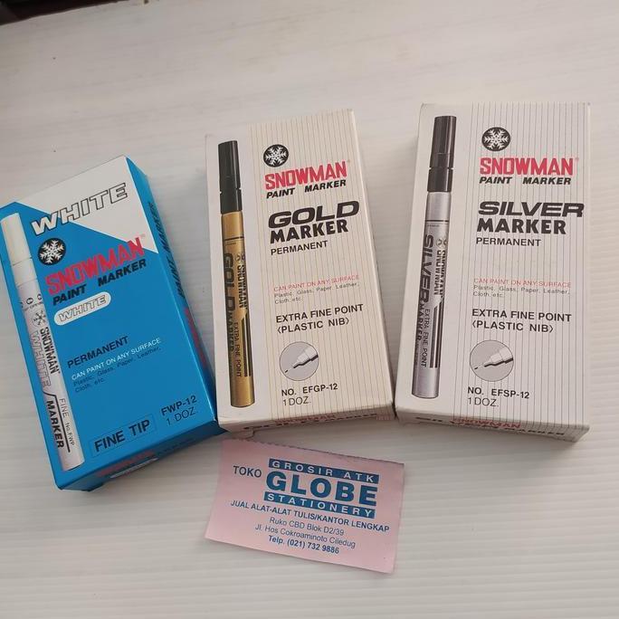 Ready spidol permanent snowman White, Gold, Silver(kecil/fine /lusin