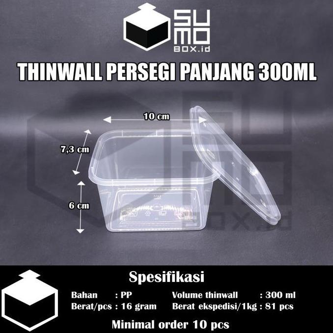 Thinwall PERSEGI PANJANG 300ml + tutup / kotak box dessert [ECERAN]