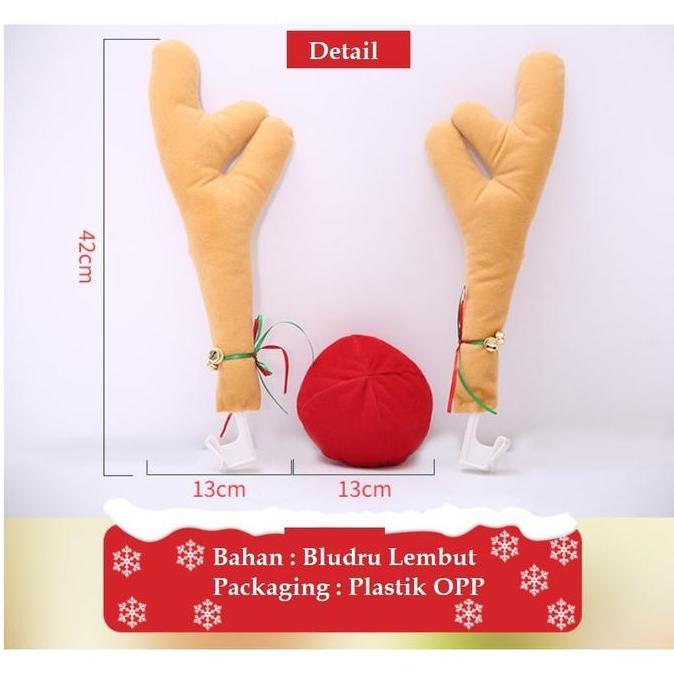 ACC127 Aksesoris Ornamen Tanduk Hidung Rusa Car Antler Set 3in1 Hiasan Dekorasi Mobil Car Edisi Nata