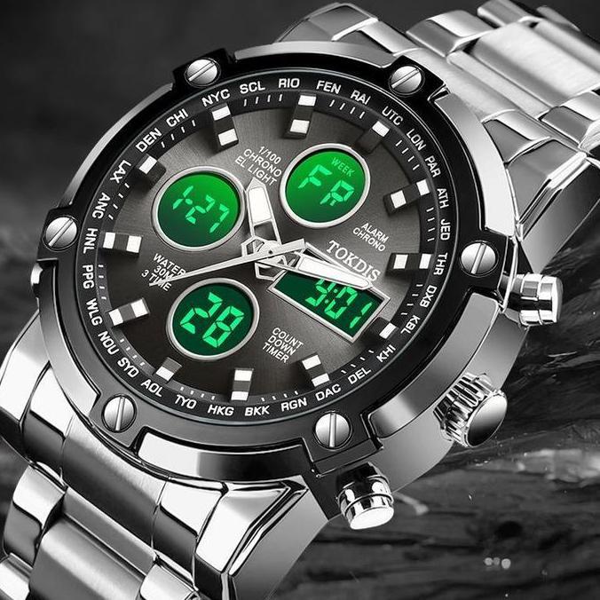 Buy 1 Get 1 Tokdis Jam Tangan Pria 2576 Double Time Rantai Stainless Steel Water Resistant 3 Atm Kac