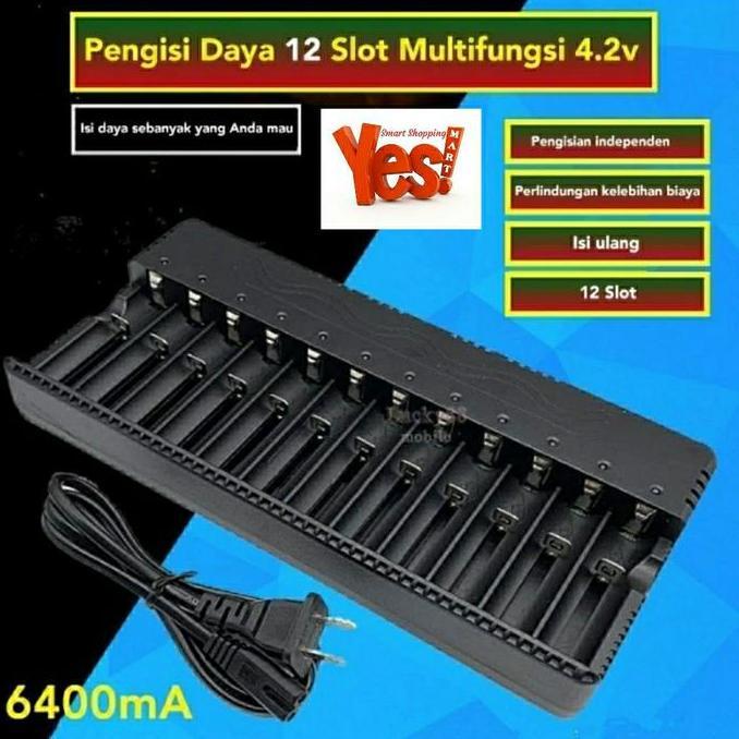 Premium Smart Charger 12 Slot untuk Batre AA AAA 16340 14500 18650 Recas Promo