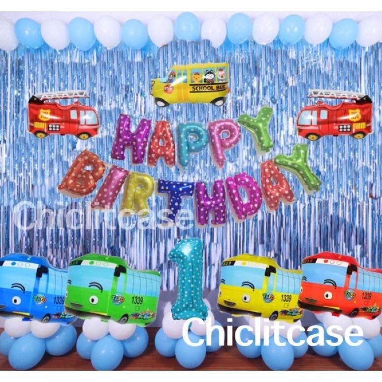 Paket Set Balon Foil Karakter Mobil Bus Kartun Ulang Tahun Birthday Tayo
