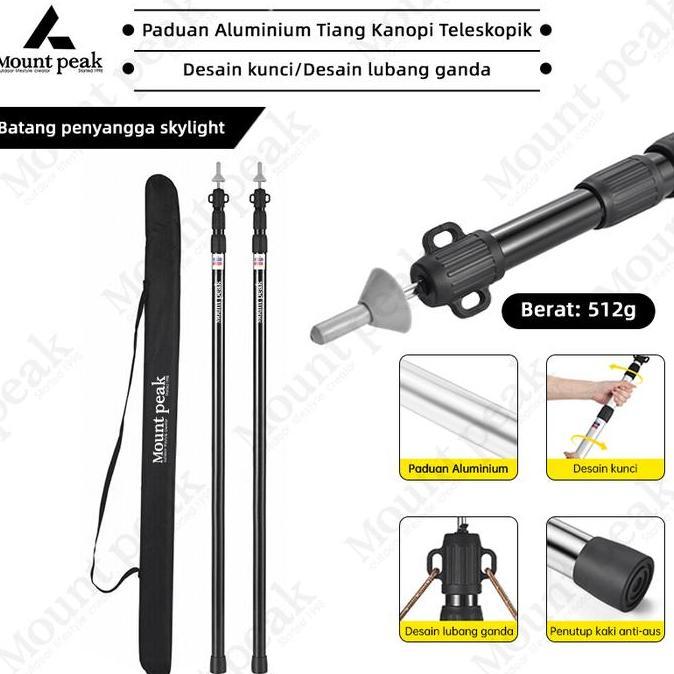 diaryfresh - mountpeak tiang tenda aluminium flysheet 2.8m teleskopik 4 bagian camping