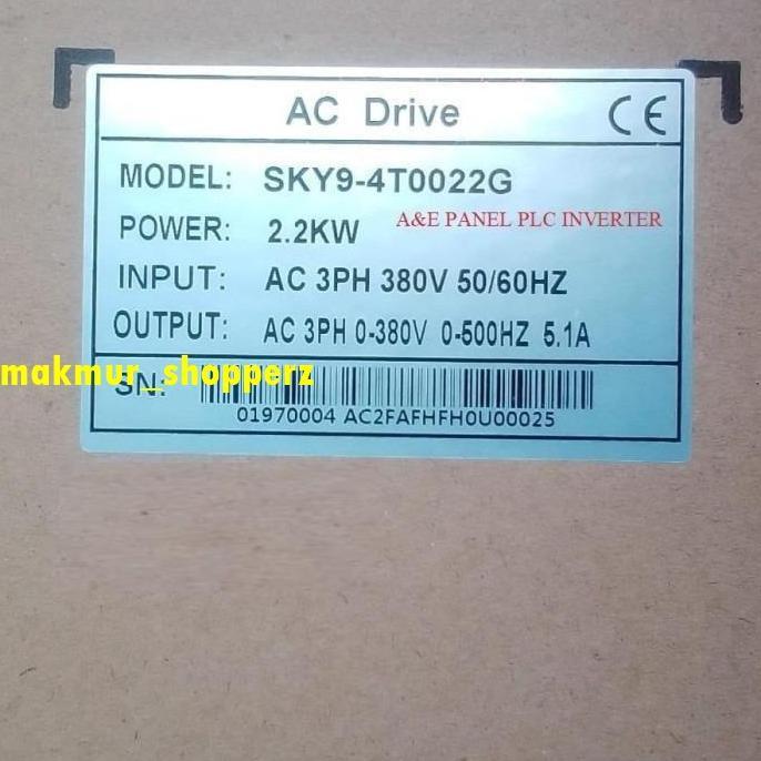 Baru INVERTER VSD 3PHASE 380V 3HP 2,2KW 2.2KW AC DRIVE SKY9 panelplc11