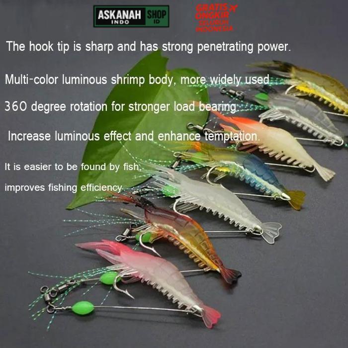 Promo 1Pcs Umpan Pancing Udang Silikon Luminous Shirmp Soft Bait Lure Bisa Menyala Untuk Casting Dan