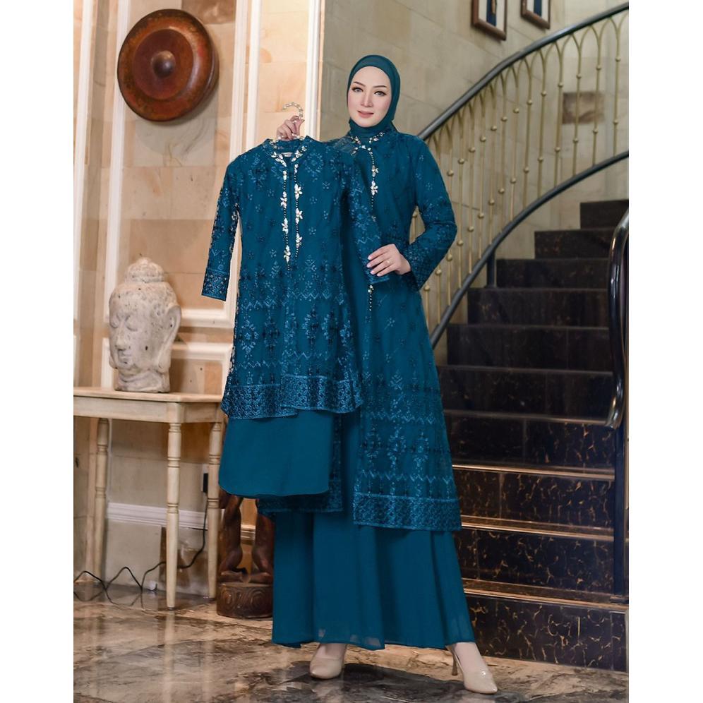 Gamis couple ibu dan anak (warna Emerald Blue)Gamis outher lepas pasang -Gamis couple ibu anak kekin