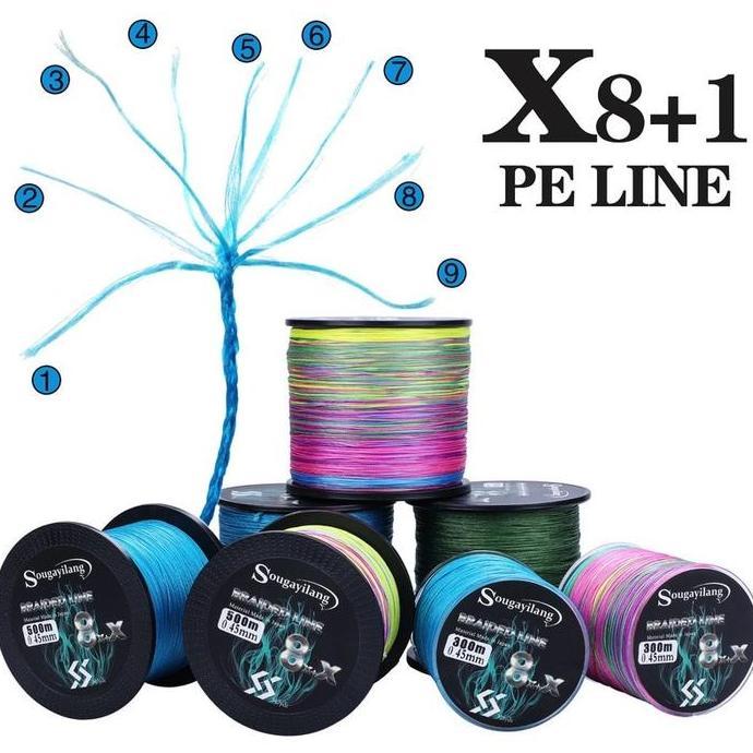 Sougayilang Senar Pancing PE 300M 500M 1000M 9X Strands Braid Fishing Line PE Fishing Line Strong Ab
