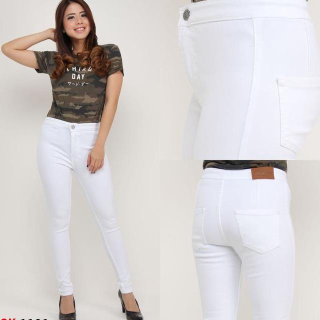 Celana Jeans Wanita Hhwaist Putih Jsk Jumbo 2738