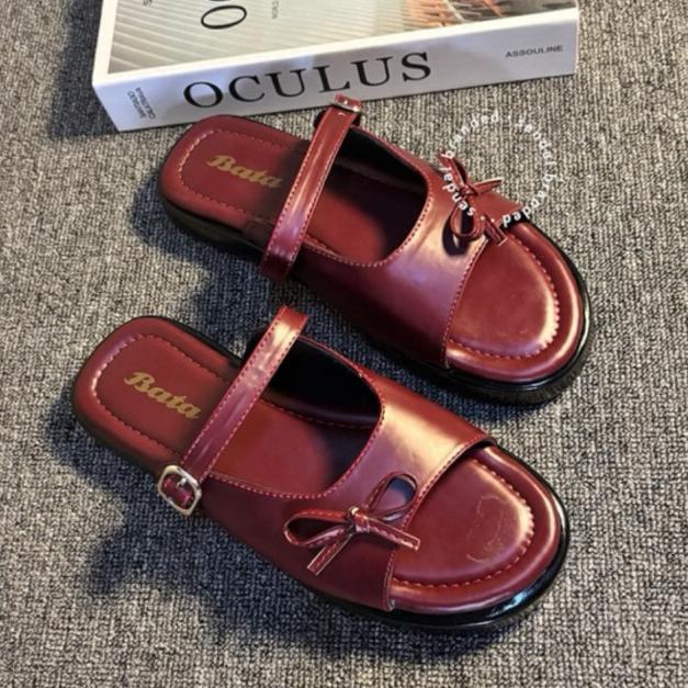 Terlaris BATA Sandal Wanita Hak Tinggi Sandal Slop Motif Pita Sandal Gesper