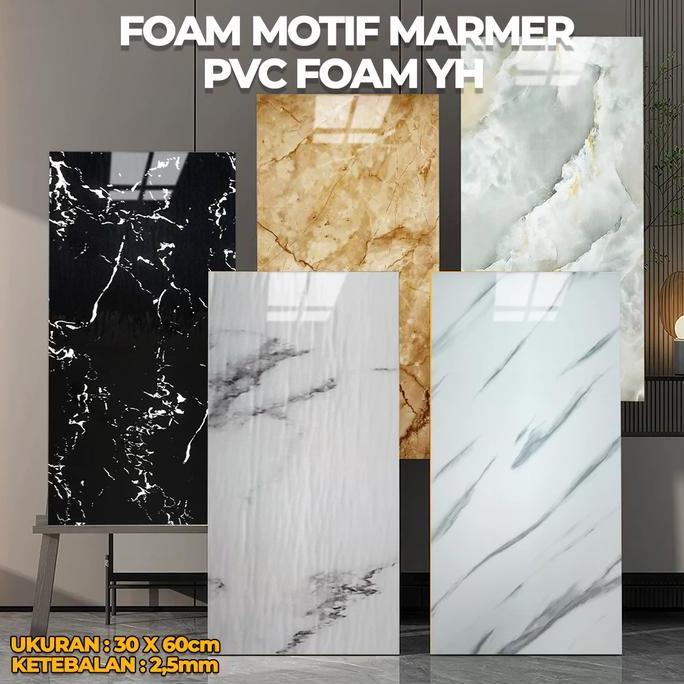 Wallpaper Dinding Foam Pvc Motif Marmer Aluminium Foil 30X60Cm 2.5Mm Anti Air Anti Panas Lem Kuat Ta